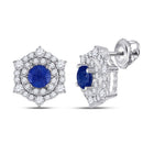 14kt White Gold Women's Round Blue Sapphire Diamond Halo Earrings: Mesmerizing Elegance - Splendid Jewellery