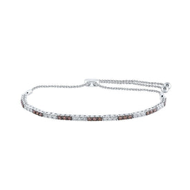 14kt White Gold Women's Round Brown Diamond Bolo Bracelet - 1 Cttw | Exquisite Elegance - Splendid Jewellery