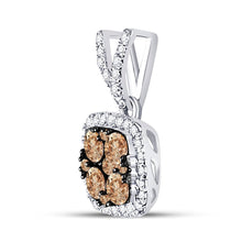 Load image into Gallery viewer, 14kt White Gold Womens Round Brown Diamond Square Cluster Pendant - The Enchanting Elegance - Splendid Jewellery