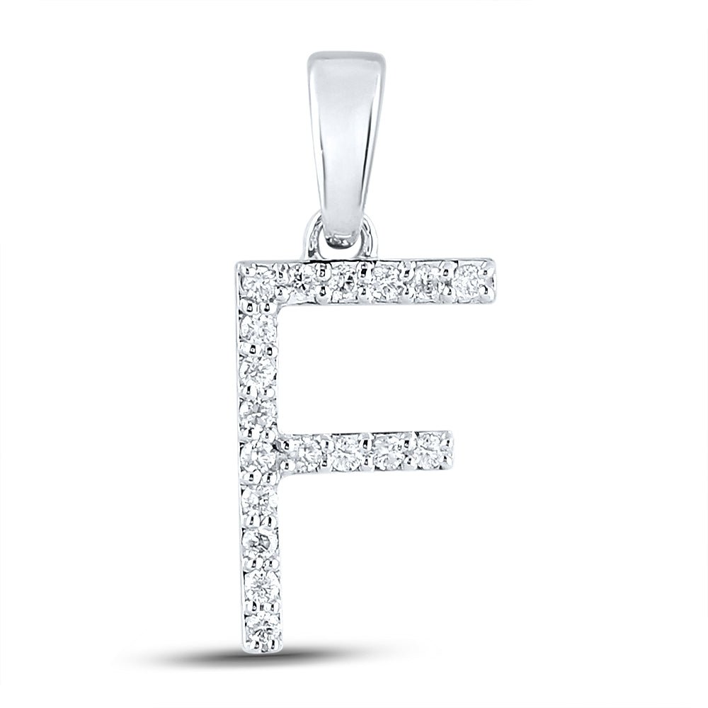 14kt White Gold Womens Round Diamond F Initial Letter Pendant - Personalized Elegance - Splendid Jewellery