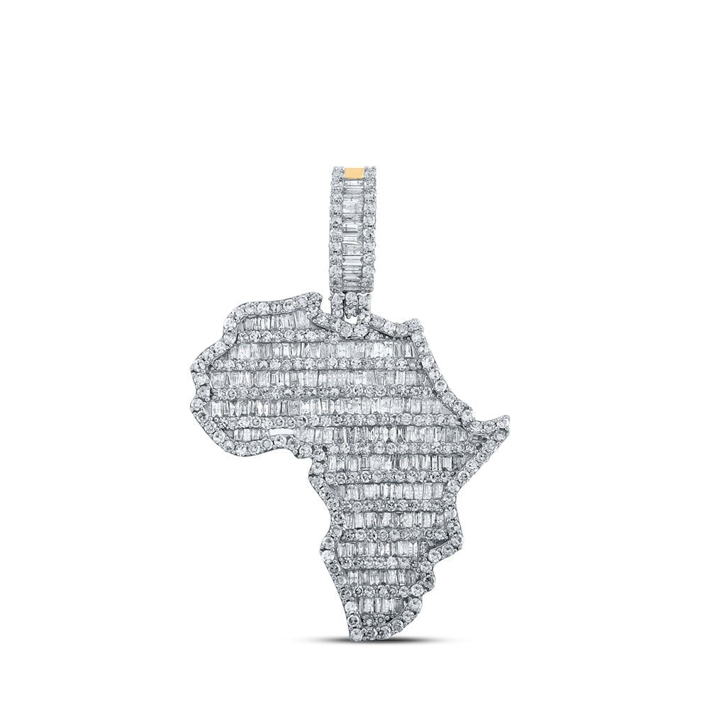 14kt Yellow Gold Baguette and Round Diamond Africa Charm Pendant - 2 - 3/4 Cttw - Splendid Jewellery