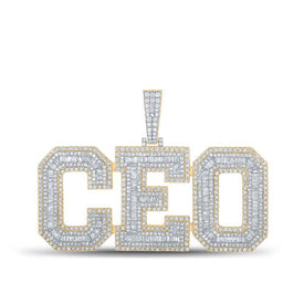 14kt Yellow Gold Baguette and Round Diamond CEO Charm Pendant - 6 - 3/4 Cttw - Splendid Jewellery