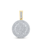 14kt Yellow Gold Baguette and Round Diamond Circle Charm Pendant for Men - 1 - 1/3 Cttw - Splendid Jewellery