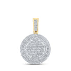14kt Yellow Gold Baguette and Round Diamond Circle Charm Pendant for Men - 1 - 1/3 Cttw - Splendid Jewellery