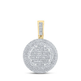 14kt Yellow Gold Baguette and Round Diamond Circle Charm Pendant for Men - 1 - 1/3 Cttw - Splendid Jewellery