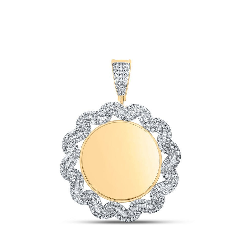 14kt Yellow Gold Baguette and Round Diamond Circle Pendant for Men - 1 - 5/8 Cttw - Splendid Jewellery