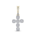 14kt Yellow Gold Baguette and Round Diamond Cross Pendant - 1 - 3/4 Cttw - Splendid Jewellery