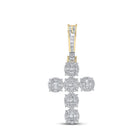14kt Yellow Gold Baguette and Round Diamond Cross Pendant - 1 - 3/4 Cttw - Splendid Jewellery