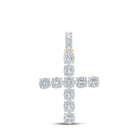 14kt Yellow Gold Baguette and Round Diamond Cross Pendant - 1 - 7/8 Cttw - Splendid Jewellery