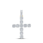 14kt Yellow Gold Baguette and Round Diamond Cross Pendant - 1 - 7/8 Cttw - Splendid Jewellery