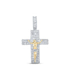 14kt Yellow Gold Baguette and Round Diamond Cross Pendant - 3 - 7/8 Cttw - Splendid Jewellery