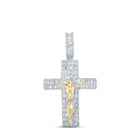 14kt Yellow Gold Baguette and Round Diamond Cross Pendant - 3 - 7/8 Cttw - Splendid Jewellery