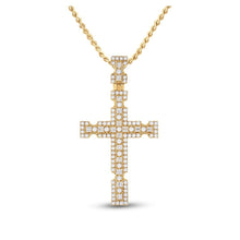 Load image into Gallery viewer, 14kt Yellow Gold Baguette and Round Diamond Cross Pendant for Men - 1 - 3/8 Cttw - Splendid Jewellery