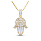 14kt Yellow Gold Baguette and Round Diamond Hamsa Hand Pendant - 3 Cttw - Splendid Jewellery