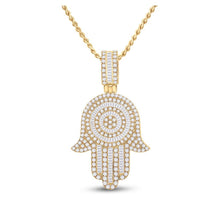 Load image into Gallery viewer, 14kt Yellow Gold Baguette and Round Diamond Hamsa Hand Pendant - 3 Cttw - Splendid Jewellery