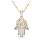 14kt Yellow Gold Baguette and Round Diamond Hamsa Hand Pendant - 3 Cttw - Splendid Jewellery