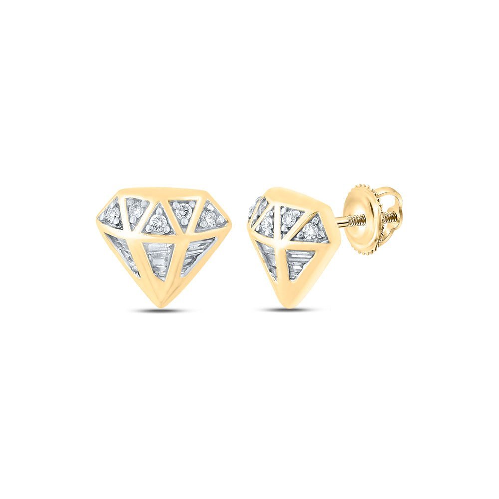 14kt Yellow Gold Baguette and Round Diamond Men's Fashion Earrings - 1/3 Cttw - Splendid Jewellery