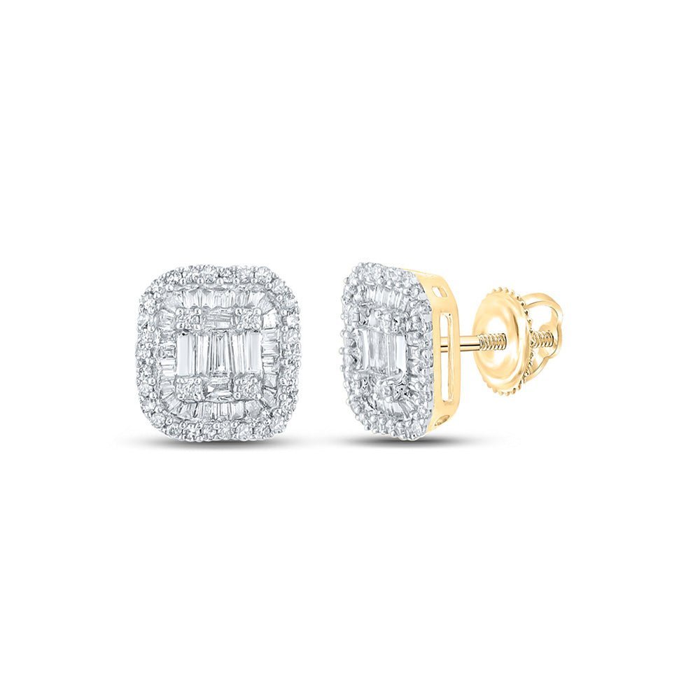 14kt Yellow Gold Baguette and Round Diamond Square Earrings - 1/2 Cttw - Splendid Jewellery