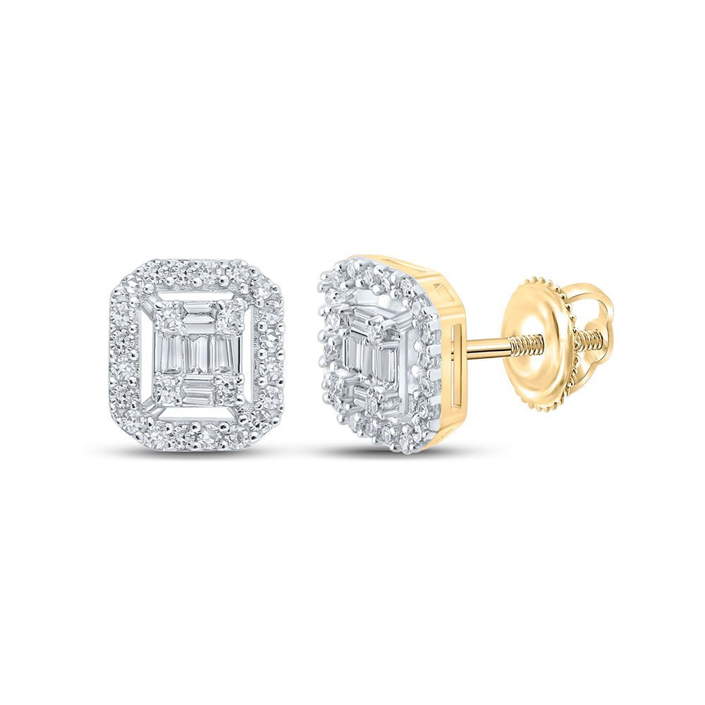 14kt Yellow Gold Baguette and Round Diamond Square Earrings for Men - 1/4 Ct.t.w. - Splendid Jewellery