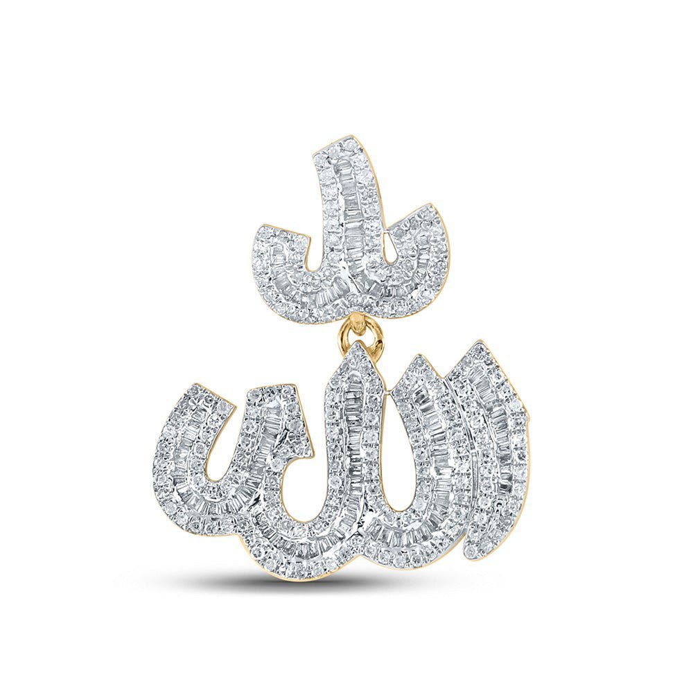14kt Yellow Gold Baguette Diamond Allah Charm Pendant - 1 Cttw - Splendid Jewellery - Splendid Jewellery
