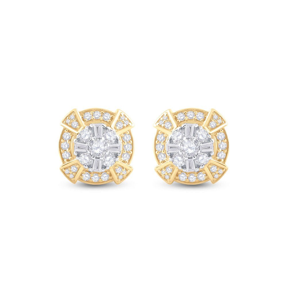 14kt Yellow Gold Baguette Diamond Circle Cluster Earrings for Men - 3/4 Cttw | Splendid Jewellery - Splendid Jewellery