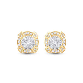 14kt Yellow Gold Baguette Diamond Circle Cluster Earrings for Men - 3/4 Cttw | Splendid Jewellery - Splendid Jewellery