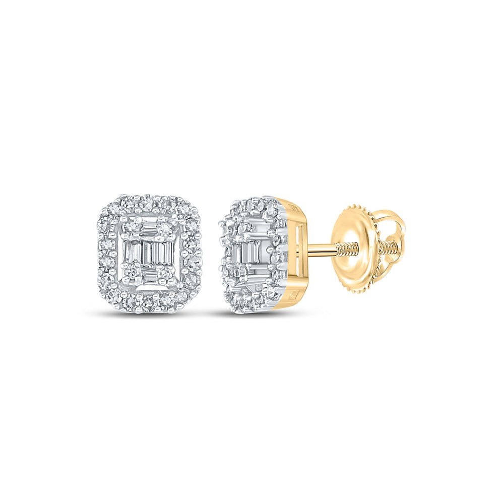 14kt Yellow Gold Baguette Diamond Cluster Earrings for Men - 1/4 Cttw | Splendid Jewellery - Splendid Jewellery
