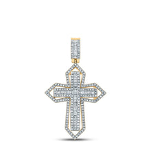 Load image into Gallery viewer, 14kt Yellow Gold Baguette Diamond Cross Charm Pendant for Men - 7/8 Cttw - Splendid Jewellery