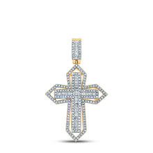 Load image into Gallery viewer, 14kt Yellow Gold Baguette Diamond Cross Charm Pendant for Men - 7/8 Cttw - Top View