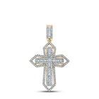 14kt Yellow Gold Baguette Diamond Cross Charm Pendant for Men - 7/8 Cttw - Top View