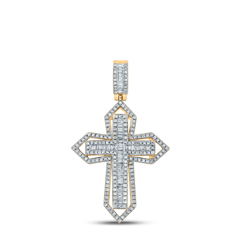 14kt Yellow Gold Baguette Diamond Cross Charm Pendant for Men - 7/8 Cttw - Splendid Jewellery