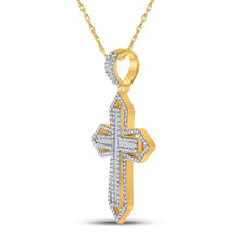 Load image into Gallery viewer, 14kt Yellow Gold Baguette Diamond Cross Charm Pendant for Men - 7/8 Cttw - Side View