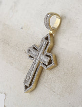 Load image into Gallery viewer, 14kt Yellow Gold Baguette Diamond Cross Charm Pendant for Men - 7/8 Cttw - Second Side View