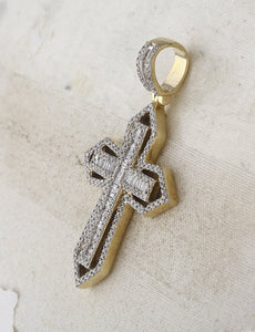 14kt Yellow Gold Baguette Diamond Cross Charm Pendant for Men - 7/8 Cttw - Splendid Jewellery