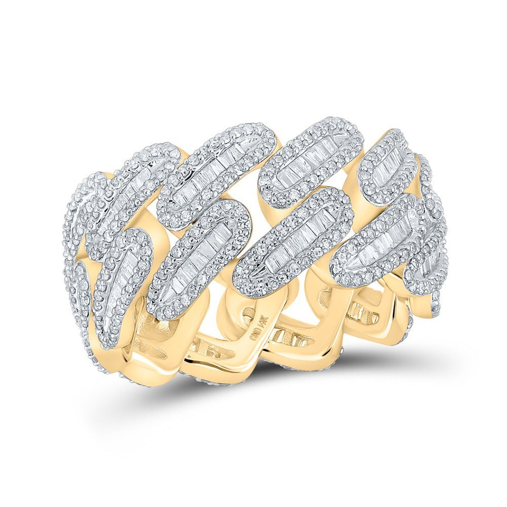 14kt Yellow Gold Baguette Diamond Cuban Link Men's Band Ring - 2 - 1/3 Cttw - Splendid Jewellery