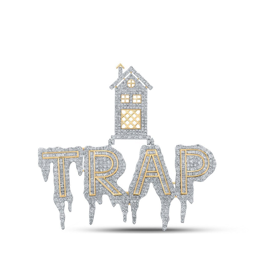 14kt Yellow Gold Baguette Diamond Drip TRAP House Charm Pendant - 8 Cttw - Splendid Jewellery
