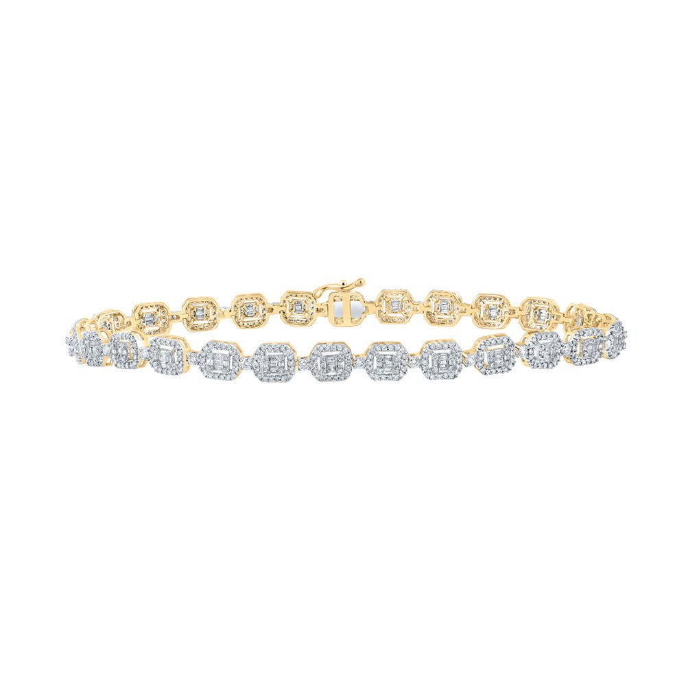14kt Yellow Gold Baguette Diamond Geometric Link Bracelet - 2 - 7/8 Cttw - Exquisite Men's Jewelry - Splendid Jewellery
