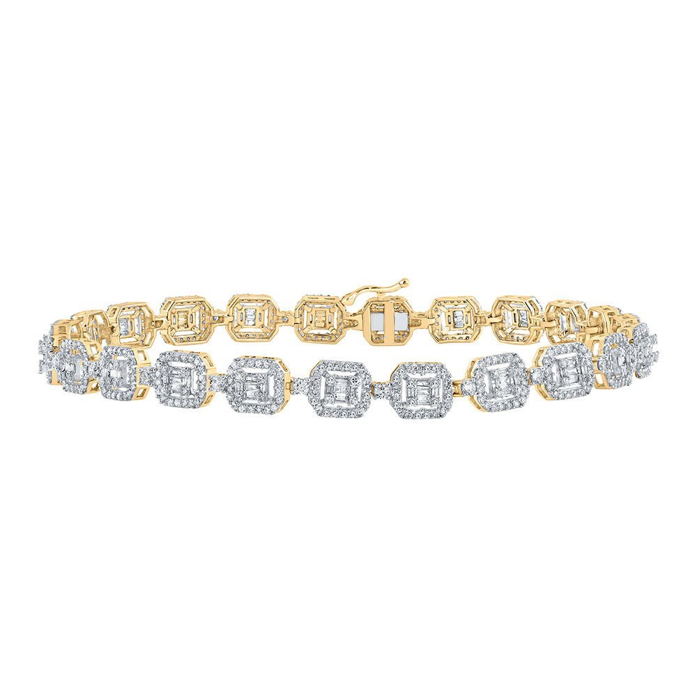 14kt Yellow Gold Baguette Diamond Geometric Link Bracelet - 4 Cttw | Luxurious Men's Jewelry - Splendid Jewellery