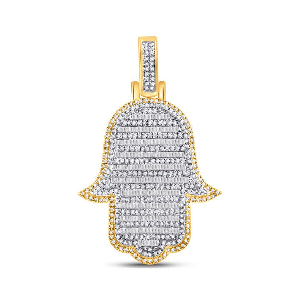 14kt Yellow Gold Baguette Diamond Hamsa Charm Pendant - 2 Cttw - Exquisite Men's Jewelry - Splendid Jewellery