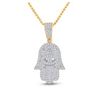 14kt Yellow Gold Baguette Diamond Hamsa Hand Pendant - A Dazzling Charm for Men - Splendid Jewellery