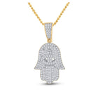 14kt Yellow Gold Baguette Diamond Hamsa Hand Pendant - A Dazzling Charm for Men - Splendid Jewellery