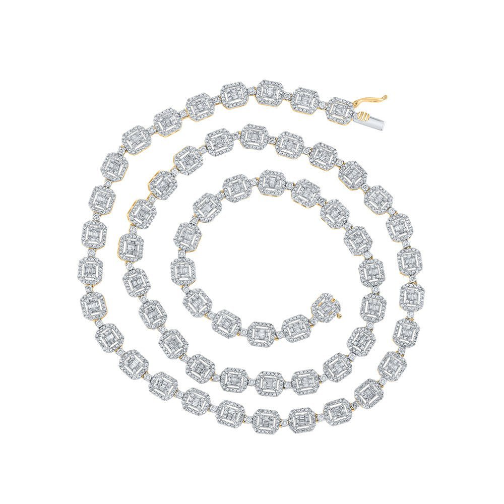 14kt Yellow Gold Baguette Diamond Link Chain Necklace - 10 Ct.t.w. for Men - Splendid Jewellery