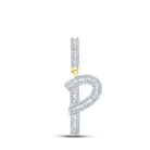 14kt Yellow Gold Baguette Diamond P Initial Letter Charm Pendant - 3/4 Cttw - Splendid Jewellery