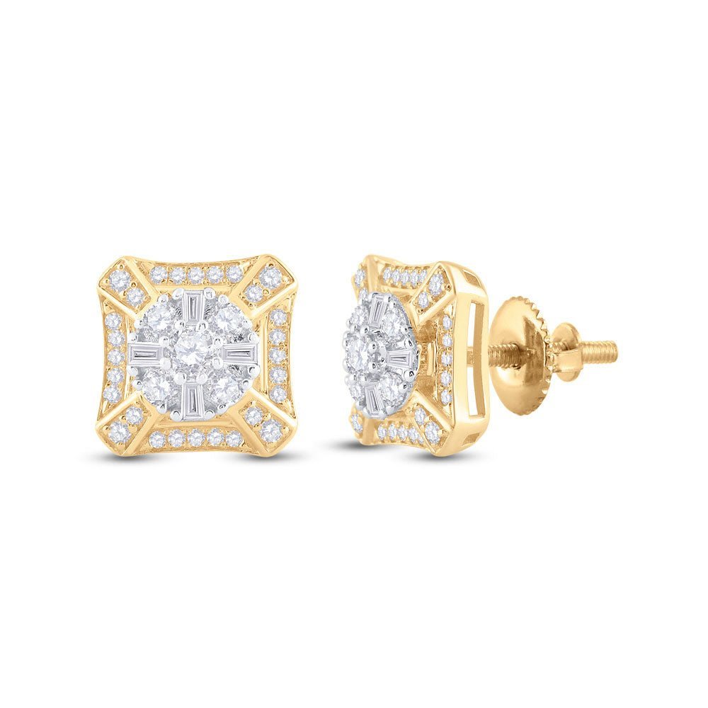 14kt Yellow Gold Baguette Diamond Square Cluster Earrings - 3/4 Cttw | Exquisite Men's Jewelry - Splendid Jewellery