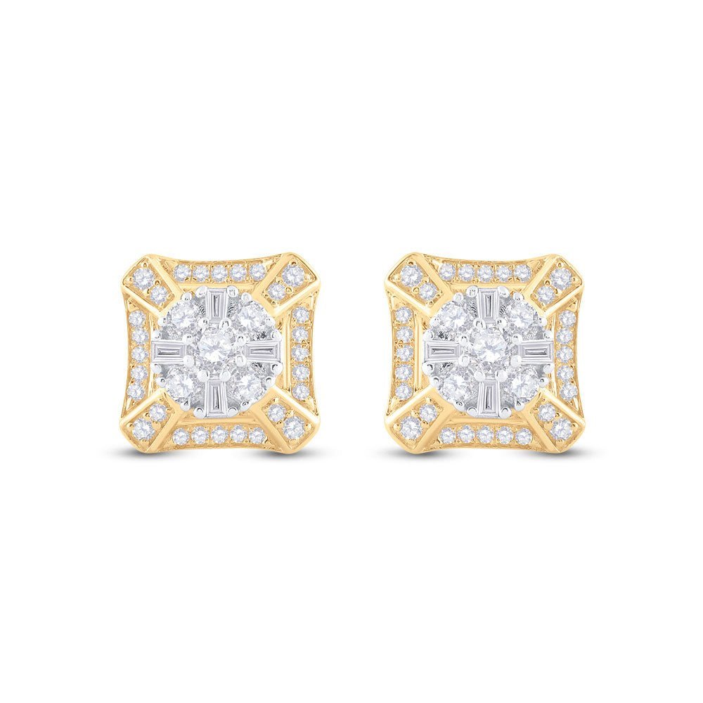 14kt Yellow Gold Baguette Diamond Square Cluster Earrings - 3/4 Cttw | Exquisite Men's Jewelry - Splendid Jewellery