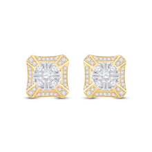 Load image into Gallery viewer, 14kt Yellow Gold Baguette Diamond Square Cluster Earrings - 3/4 Cttw | Exquisite Men's Jewelry - Splendid Jewellery