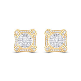 14kt Yellow Gold Baguette Diamond Square Cluster Earrings - 3/4 Cttw | Exquisite Men's Jewelry - Splendid Jewellery