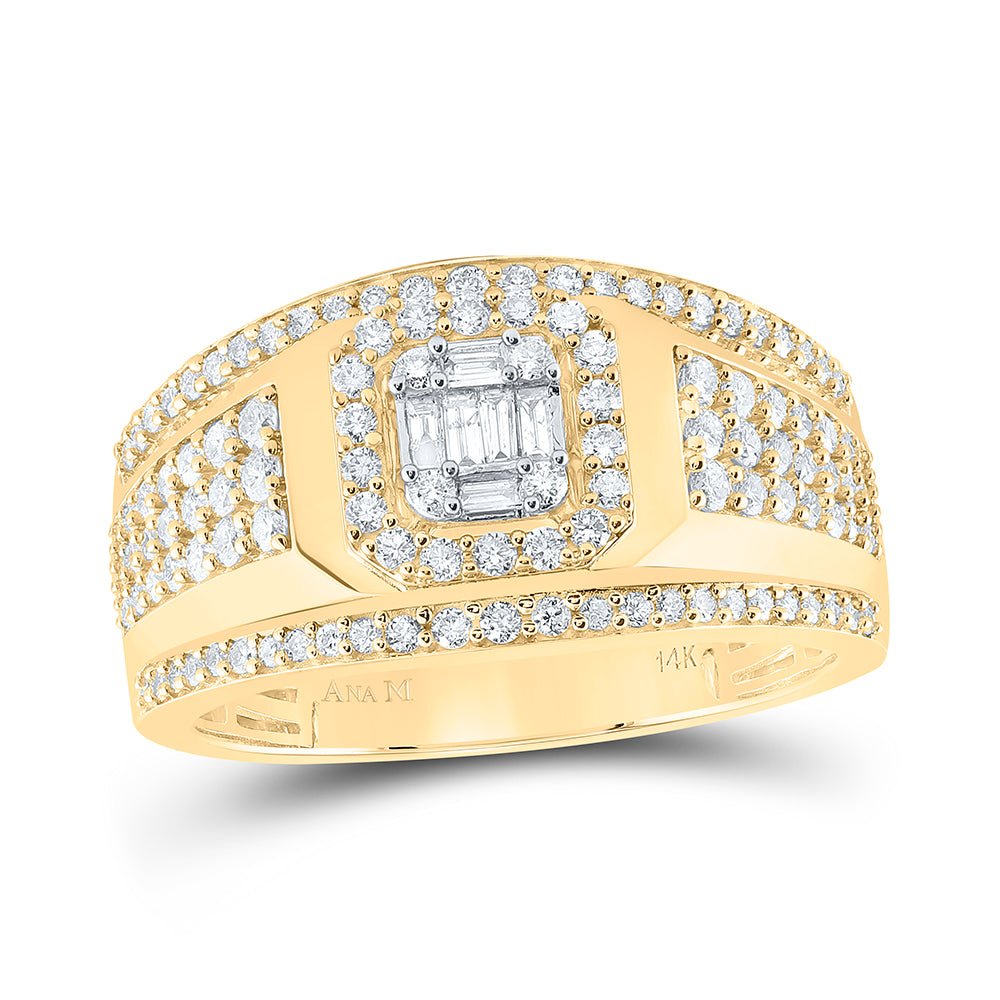 14kt Yellow Gold Baguette Diamond Square Cluster Men's Ring - 1 Cttw | Splendid Jewellery - Splendid Jewellery