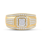 14kt Yellow Gold Baguette Diamond Square Cluster Men's Ring - 1 Cttw - Front View
