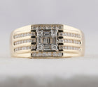 14kt Yellow Gold Baguette Diamond Square Men's Ring - 3/4 Cttw - Front View